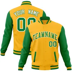 Yellow Green-Yellow Raglan Varsity Full-Snap Letterman Jacket