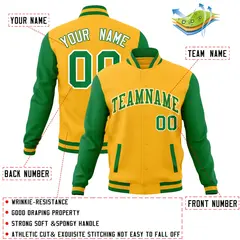 Yellow Green-Yellow Raglan Varsity Full-Snap Letterman Jacket 4