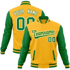 Yellow Green-Yellow Raglan Varsity Full-Snap Letterman Jacket