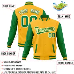 Yellow Green-Yellow Raglan Varsity Full-Snap Letterman Jacket 4