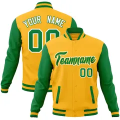 Yellow Green-Yellow Raglan Varsity Full-Snap Letterman Jacket 1
