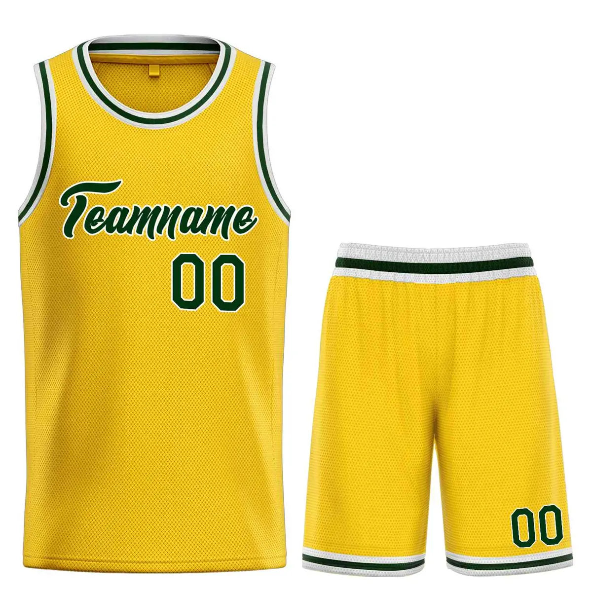 Yellow Hunter Green-White Classic Team Basketball Jersey