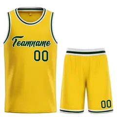 Yellow Hunter Green-White Classic Team Basketball Jersey