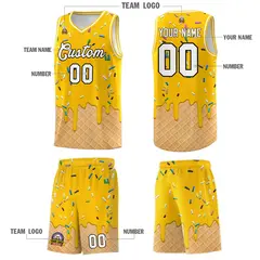 Yellow Ice Cream Element Pattern Basketball Kits 5