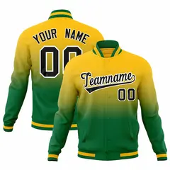 Yellow Kelly Green Gradient Full-Snap Varsity Letterman Jacket