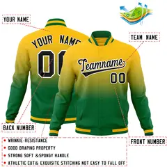 Yellow Kelly Green Gradient Full-Snap Varsity Letterman Jacket 2