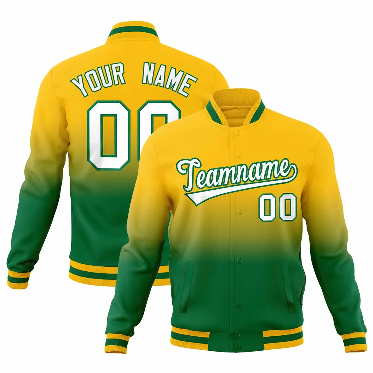Yellow Kelly Green Gradient Full-Snap Varsity Letterman Jacket