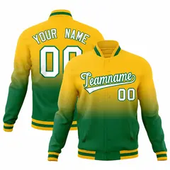 Yellow Kelly Green Gradient Full-Snap Varsity Letterman Jacket 1