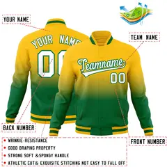 Yellow Kelly Green Gradient Full-Snap Varsity Letterman Jacket 2