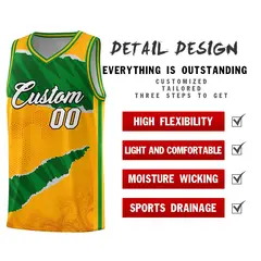 Yellow Kelly Green-Hunter Green Tear Graffiti Basketball Jersey 2