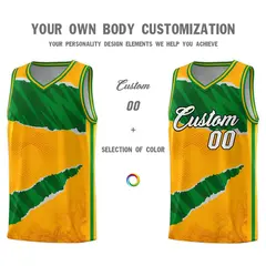 Yellow Kelly Green-Hunter Green Tear Graffiti Basketball Jersey 3