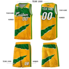 Yellow Kelly Green-Hunter Green Tear Graffiti Basketball Jersey 5