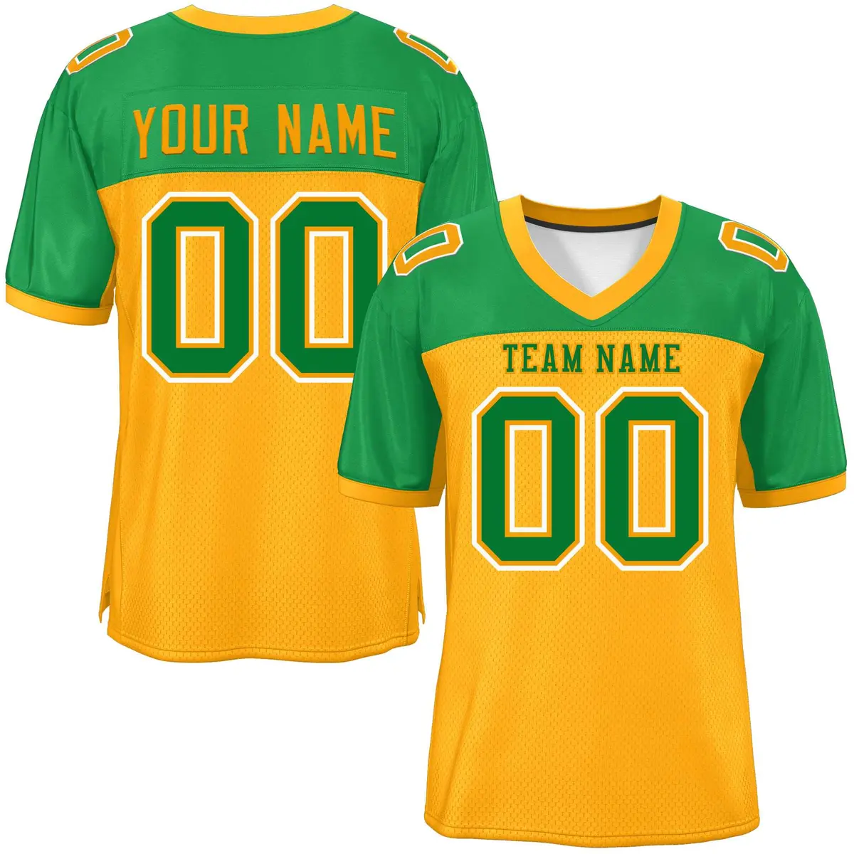 Yellow-Kelly Green Raglan Sleeves Football Jersey