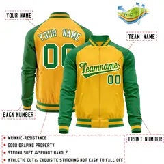 Yellow Kelly Green Varsity Full-Zip Raglan Letterman Jacket 4