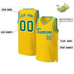 Yellow Kelly Green-White Classic Basketball Jersey 2