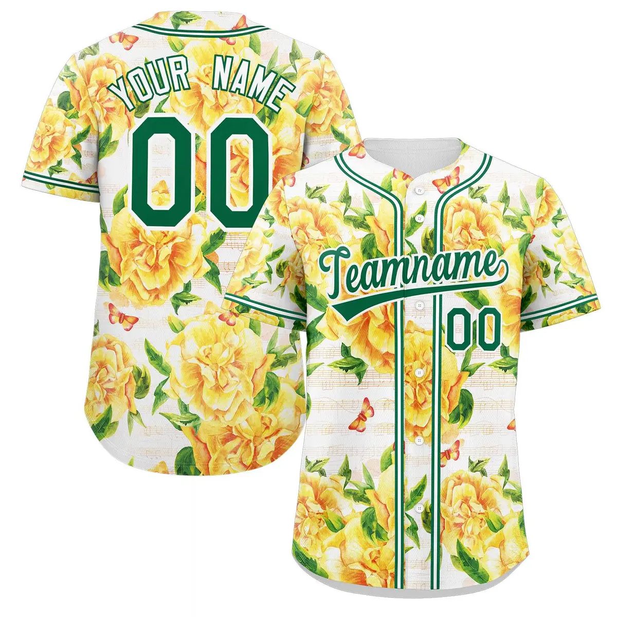 Yellow Kelly Green-White Graffiti Flower Baseball Jersey