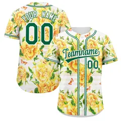 Yellow Kelly Green-White Graffiti Flower Baseball Jersey