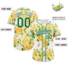 Yellow Kelly Green-White Graffiti Flower Baseball Jersey 2