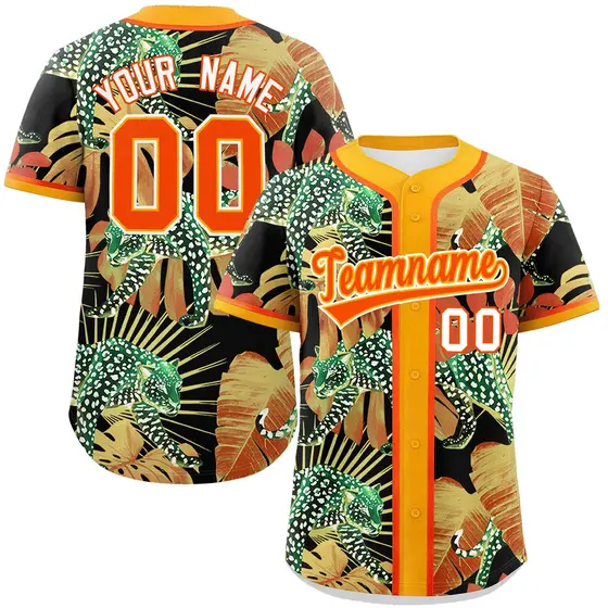 Yellow Leopard Graffiti Pattern Authentic Baseball Jersey
