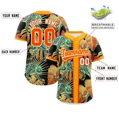 Yellow Leopard Graffiti Pattern Authentic Baseball Jersey 2
