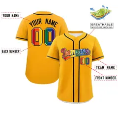 Yellow LGBT Rainbow Pride Month Baseball Jersey 2