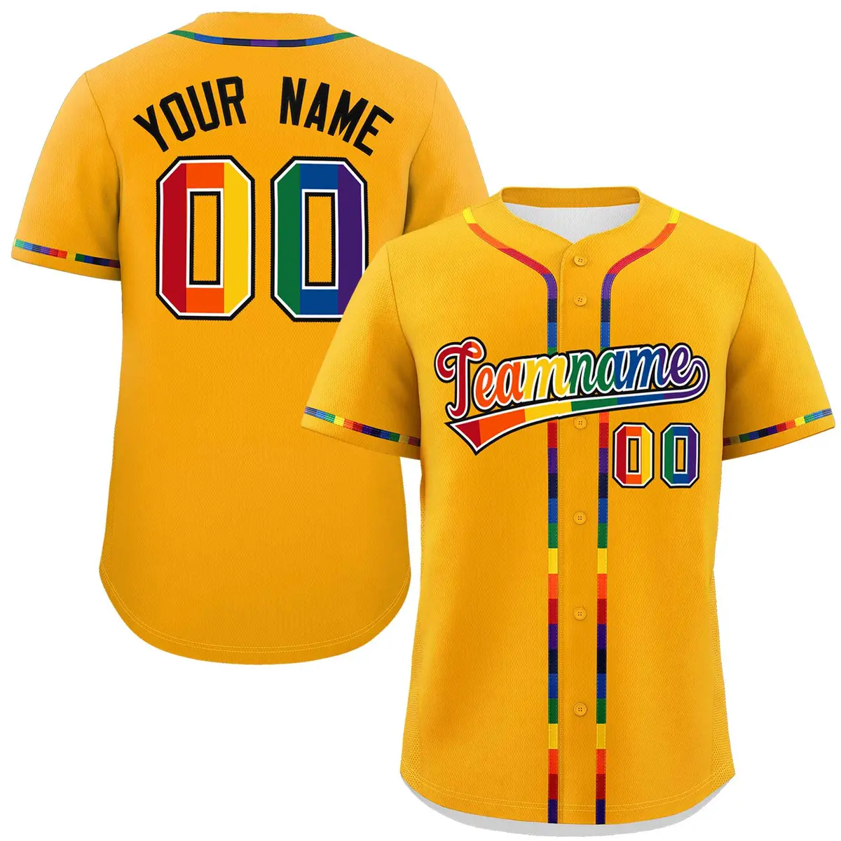 Yellow LGBT Rainbow Pride Month Baseball Jersey