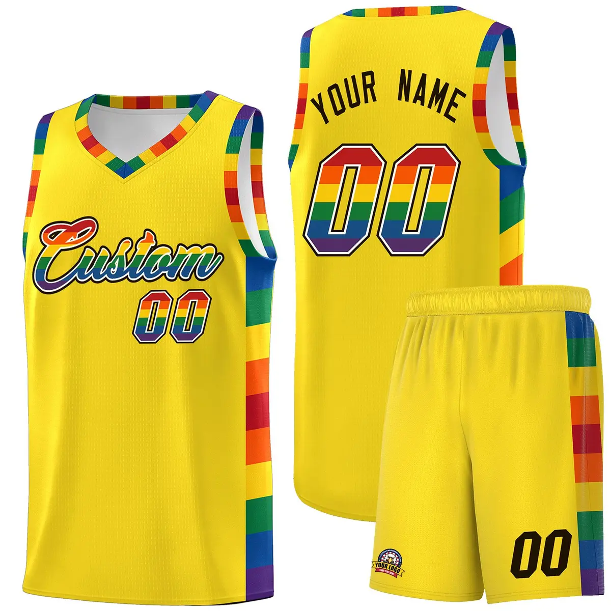 Yellow LGBT Rainbow Pride Month Basketball Jersey
