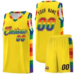 Yellow LGBT Rainbow Pride Month Basketball Jersey 1