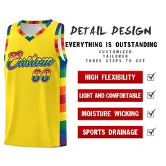 Yellow LGBT Rainbow Pride Month Basketball Jersey 2
