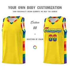 Yellow LGBT Rainbow Pride Month Basketball Jersey 3