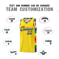 Yellow LGBT Rainbow Pride Month Basketball Jersey 4