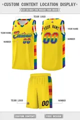 Yellow LGBT Rainbow Pride Month Basketball Jersey 5