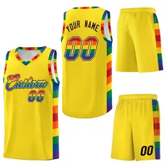 Yellow LGBT Rainbow Pride Month Basketball Jersey 6