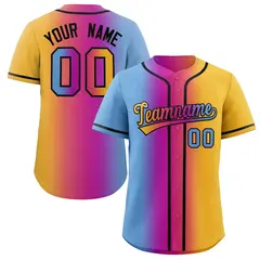 Yellow Light Blue-Black Gradient Fashion Baseball Jersey 1
