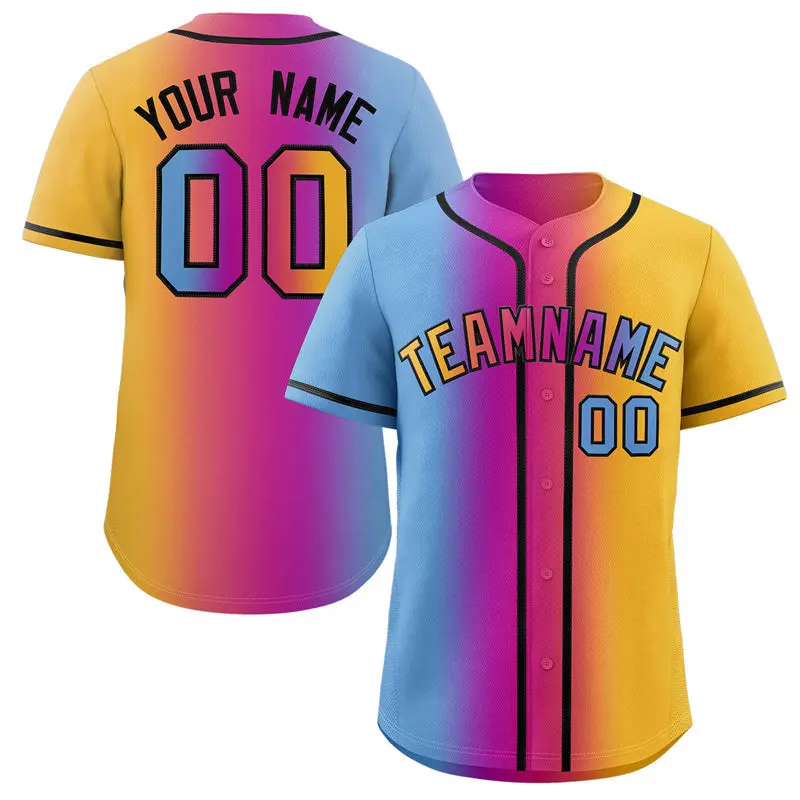 Yellow Light Blue-Black Gradient Fashion Baseball Jersey
