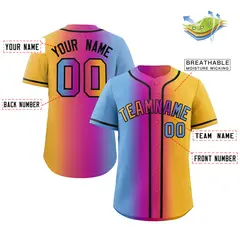 Yellow Light Blue-Black Gradient Fashion Baseball Jersey 2