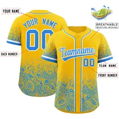 Yellow Light Blue Floral Gradient Full Button Baseball Jersey 2