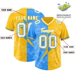 Yellow Light Blue Split Lightning Pattern Football Jersey 2
