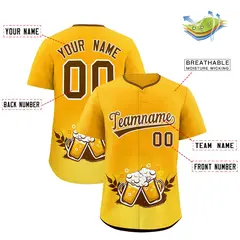 Yellow Light Brown Beer Pattern Baseball Jersey 2