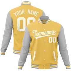 Yellow Light Gray Varsity Letterman Baseball Jacket Full-Snap Raglan Sleeves