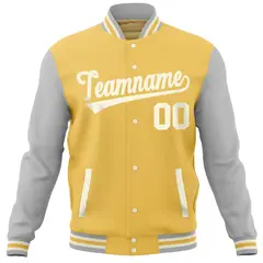 Yellow Light Gray Varsity Letterman Baseball Jacket Full-Snap Raglan Sleeves 5