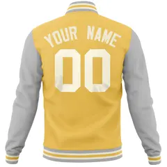 Yellow Light Gray Varsity Letterman Baseball Jacket Full-Snap Raglan Sleeves 6