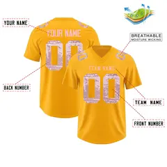 Yellow Light Pink Sequin Lettering Football Jersey 2