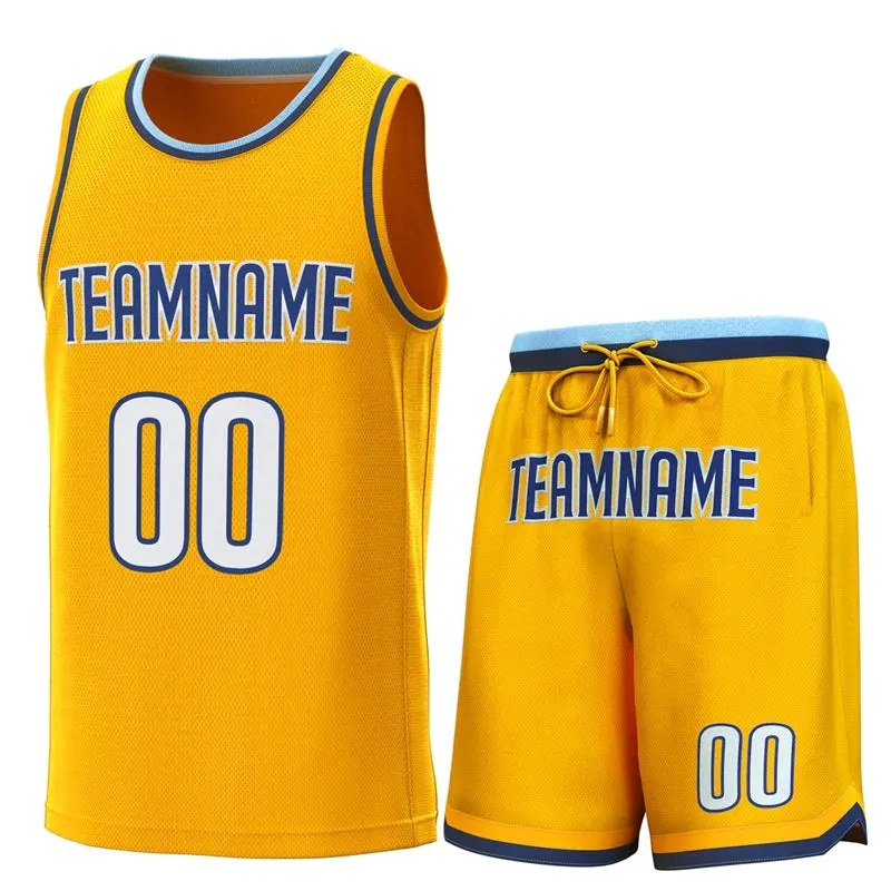 Yellow Lt Blue-Navy Classic Sets Basketball Jersey