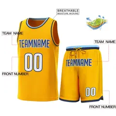 Yellow Lt Blue-Navy Classic Sets Basketball Jersey 2