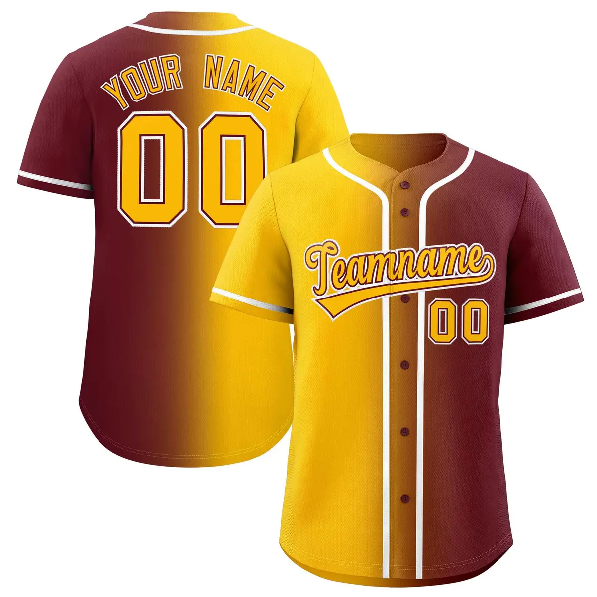 Yellow Maroon Two Tone Gradient Fashion Baseball Jersey