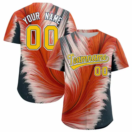 Yellow Midnight Blue Fluid Feather Graffiti Baseball Jersey