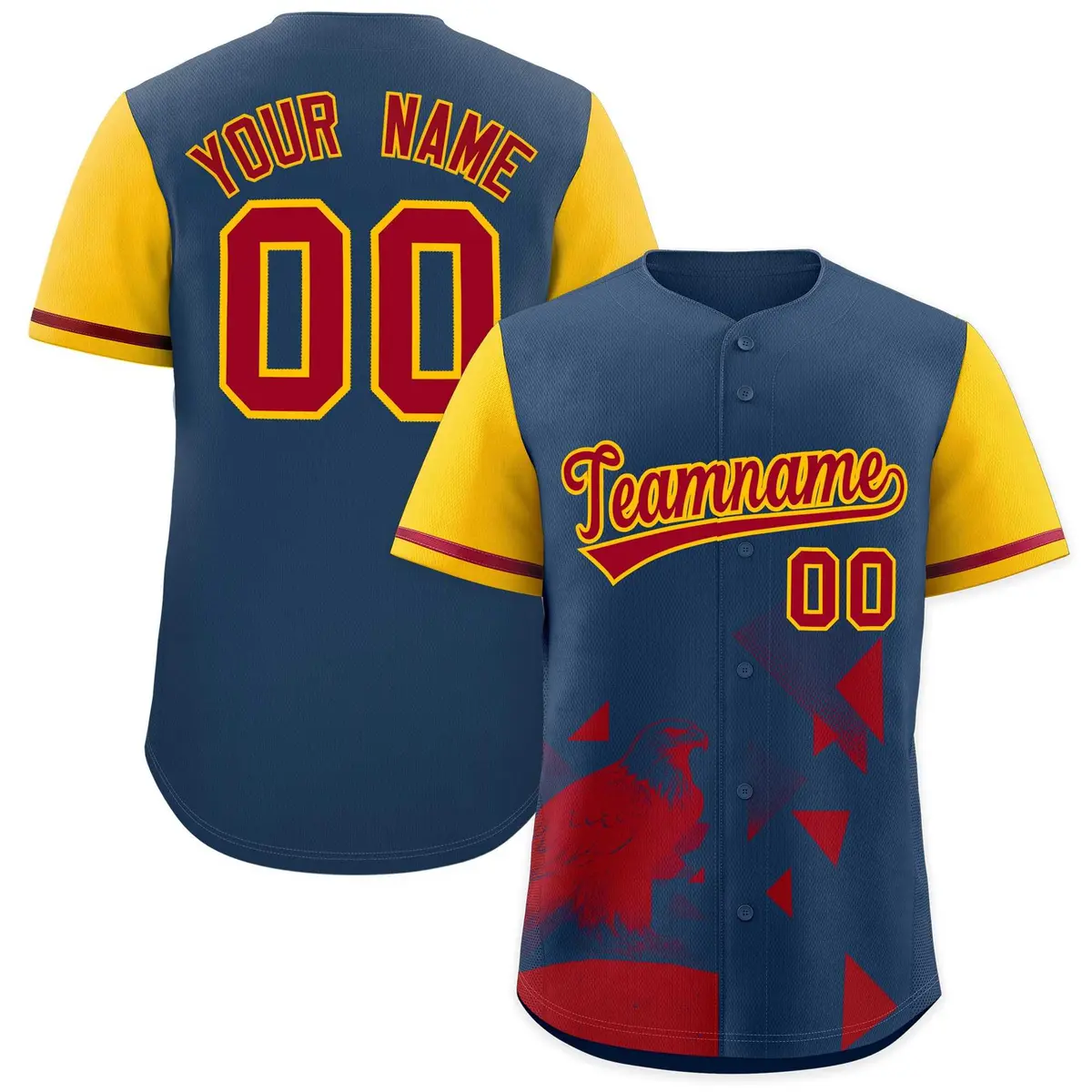 Yellow Midnight Blue Raptor Series Raglan Baseball Jersey
