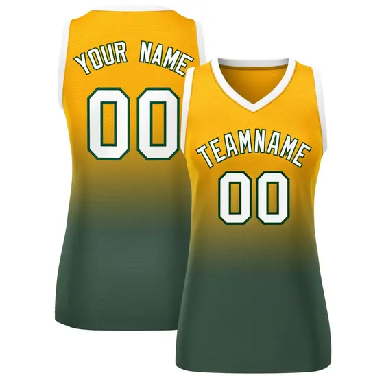 Women's Yellow Midnight Green Gradient Mesh Basketball Jersey