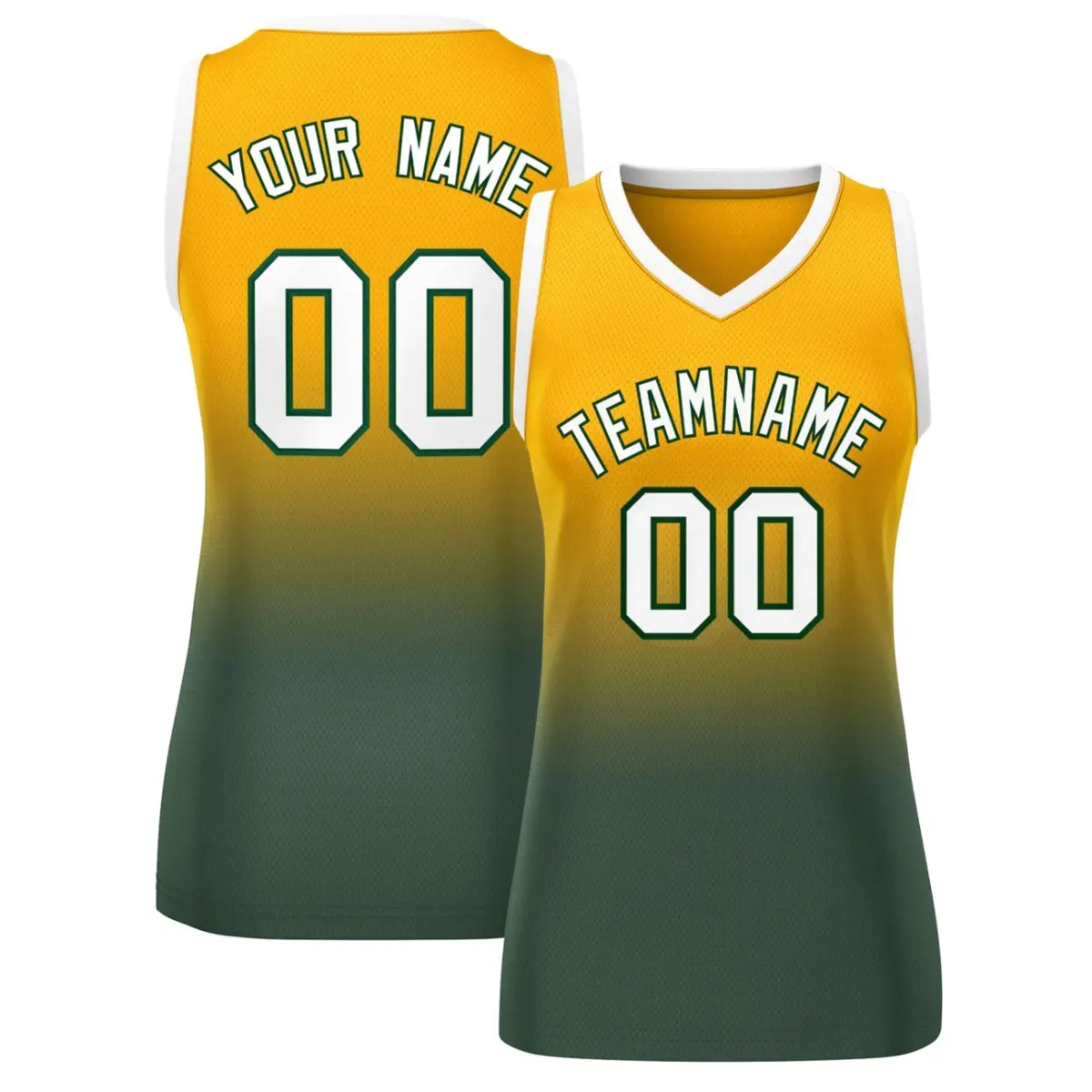 Women's Yellow Midnight Green Gradient Mesh Basketball Jersey